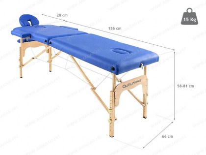 masszázságy, 2 zónás, favázas, 186x66cm, kék, minőségi, összecsukható, hordozható, quirumed, budapest