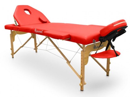 masszázságy, 3 zónás, favázas, 186x66cm, piros, minőségi, összecsukható, hordozható, quirumed, budapest