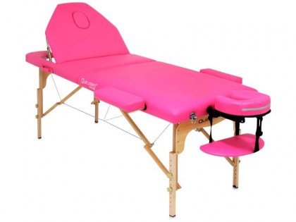 masszázságy, 3 zónás, favázas, 186x66cm, rózaszín, minőségi, összecsukható, hordozható, quirumed, budapest