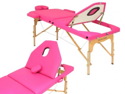 masszázságy, 3 zónás, favázas, 186x66cm, rózaszín, minőségi, összecsukható, hordozható, quirumed, budapest