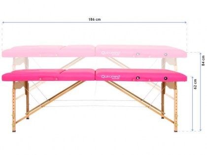 masszázságy, 3 zónás, favázas, 186x66cm, rózaszín, minőségi, összecsukható, hordozható, quirumed, budapest