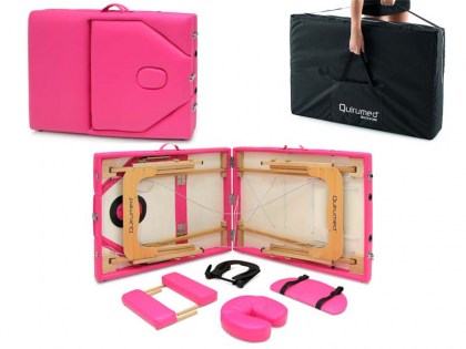 masszázságy, 3 zónás, favázas, 186x66cm, rózaszín, minőségi, összecsukható, hordozható, quirumed, budapest