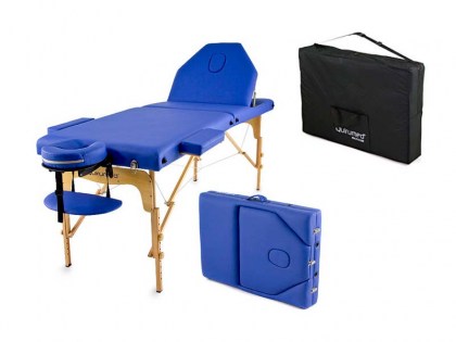 masszázságy, 3 zónás, favázas, elite, prémium minőségű, vastag párnázat, 194x70cm, kék, minőségi, összecsukható, hordozható, quirumed, budapest