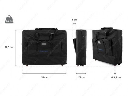 masszázs kellék, masszázságy hordtáska, nagy zsebbel, gurulós, vállra akasztható, cipzárral, quirumed, minőségi, fekete, 98x72x23 cm, amasar, budapest